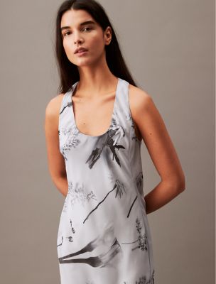 Chiffon Botanic Print T-Back Maxi Dress, Antique
