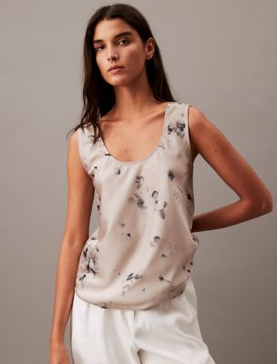 Satin Floral Print Tank Top, Atmosphere