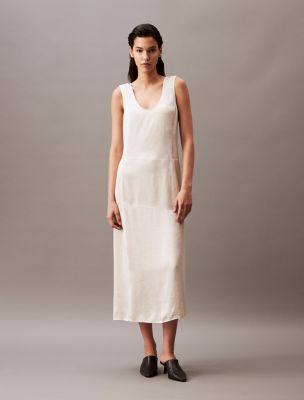 Crushed Satin Maxi Dress, Parchment