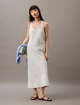 Linen Blend Casual Day Dress, Smoke