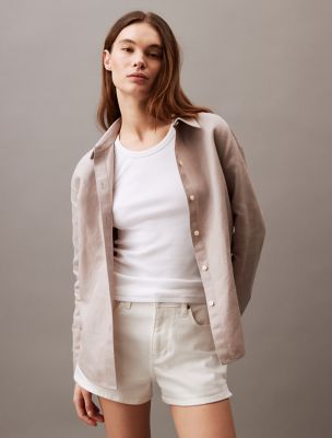 Linen Blend Classic Button-Down Shirt, Atmosphere