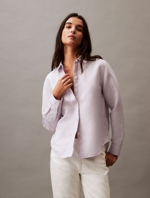 Linen Blend Classic Button-Down Shirt, Orchid Hush