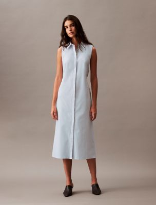 Stretch Poplin Cutout Shirt Dress, Ancient Water