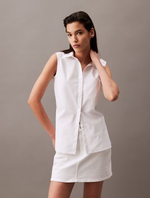 Stretch Poplin Cutout Top, Brilliant White