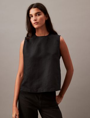 Linen Blend Casual Top, Black Beauty