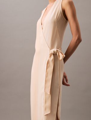 Calvin Klein Women's Flowing Stripe Midi Wrap Dress - Neutral - L