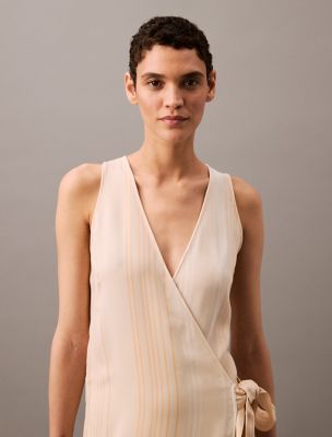 Calvin Klein Women's Flowing Stripe Midi Wrap Dress - Neutral - L