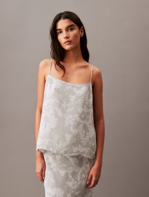 Chiffon Botanic Print Tank Top, Grey Floral