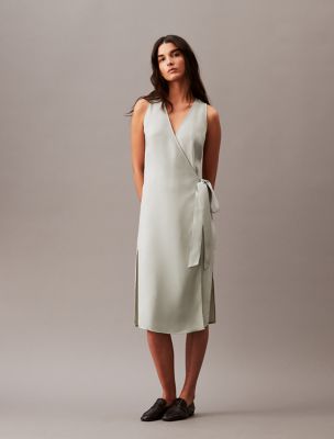 Flowing Midi Wrap Dress, Desert Sage