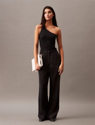 Cotton Contour Rib One Shoulder Top, Black