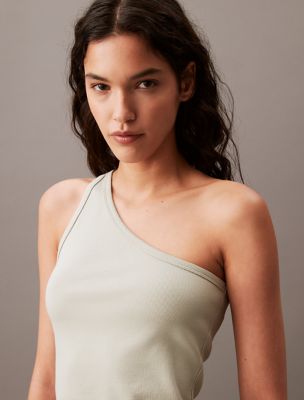 Cotton Contour Rib One Shoulder Top, Desert Sage