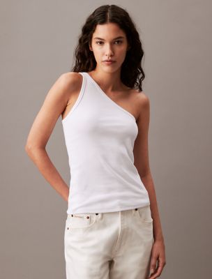 Cotton Contour Rib One Shoulder Top, Brilliant White