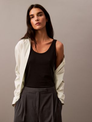 Soft Cotton Scoopneck Tank Top, Black Beauty