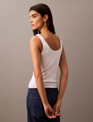 Bandier Women's The Willow Scoop Neck Tank - Cream, Lightweight Sustainable Fabric