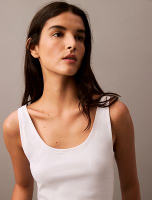 Soft Cotton Scoopneck Tank Top, Brilliant White