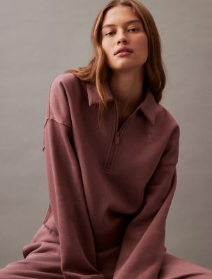 Archive Logo Fleece Quarter Zip Polo Sweatshirt, Capri Rose