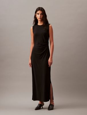Refined Jersey Gathered Dress, Black Beauty