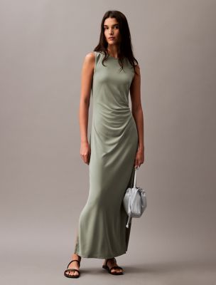 Refined Jersey Gathered Dress, Cabana Green