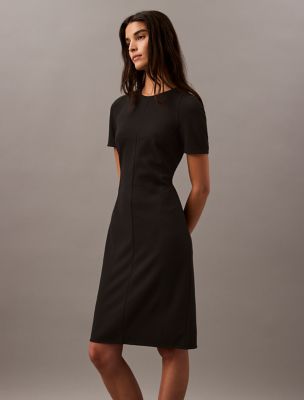 Compact Stretch Crepe Shift Dress, Black Beauty