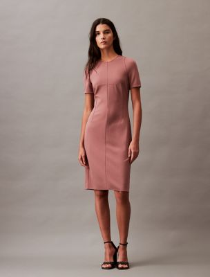 Robe droite en crêpe extensible compacte, Capri Rose