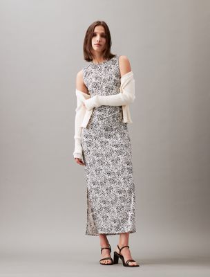 Refined Jersey Printed Maxi Dress, Antique White / Black Beauty