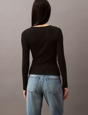 Женские футболки Calvin Klein Cotton Contour Rib Slim Fit Long Sleeve T-Shirt — фото 3