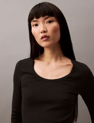 Женские футболки Calvin Klein Cotton Contour Rib Slim Fit Long Sleeve T-Shirt — фото 4