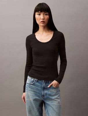 Женские футболки Calvin Klein Cotton Contour Rib Slim Fit Long Sleeve T-Shirt — фото 5