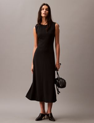 Compact Stretch Crepe Midi Dress, Black Beauty