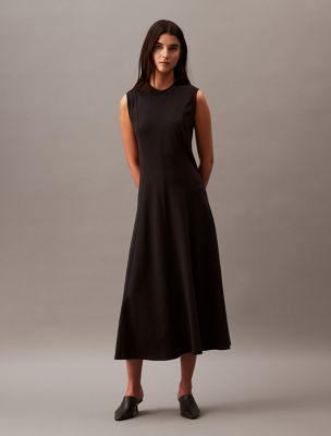 Cotton Jersey A-Line Midi Dress, Black Beauty