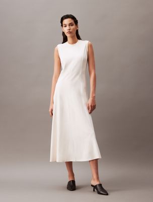 Cotton Jersey A-Line Midi Dress, Antique White