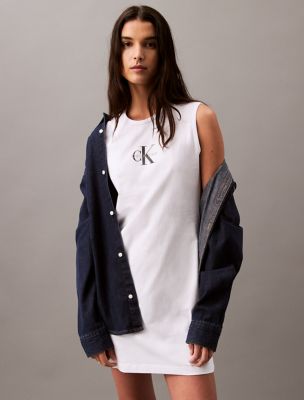 Monogram Logo Sleeveless T-Shirt Dress, Brilliant White