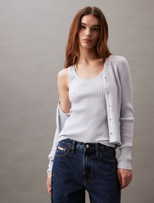 Smooth Cotton Rib Sweater Tank Top, Arctic Ice