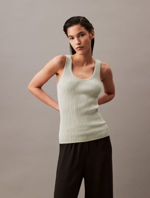 Smooth Cotton Rib Sweater Tank Top, Desert Sage