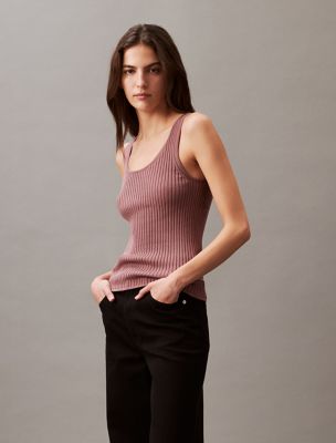Smooth Cotton Rib Sweater Tank Top, Capri Rose