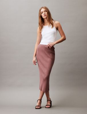 Smooth Cotton Rib Midi Sweater Skirt, Capri Rose