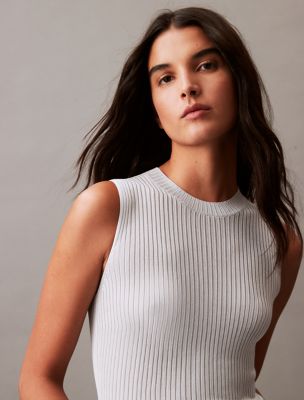 Striped Viscose Shine Sweater Tank, Nimbus Cloud