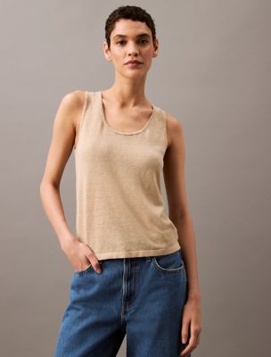 Linen Blend Sweater Tank Top, White Pepper