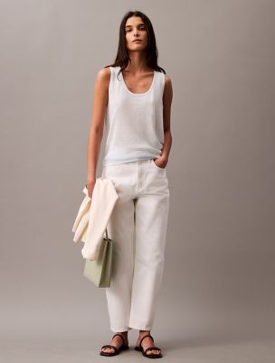 Linen Blend Sweater Tank Top, Ancient Water