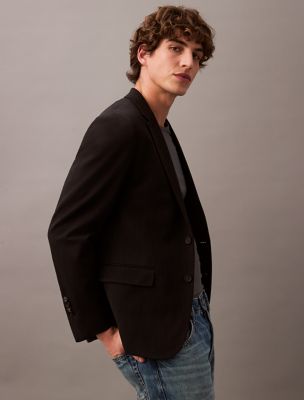 Slim Wool Gabardine Blazer, Charcoal Heather