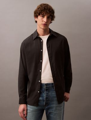 Relaxed Wool Blend Button-Down Shirt, Charcoal Heather