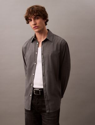 Relaxed Wool Blend Button-Down Shirt, Grey Heather