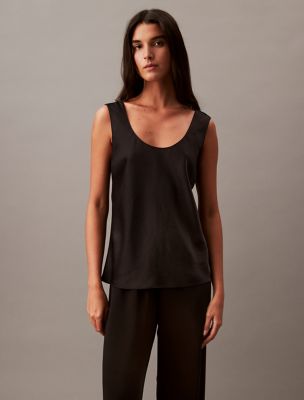 Crushed Satin Tank Top, Black Beauty