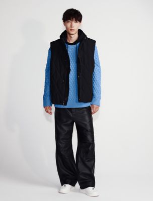 Leather Wide Leg Chinos, Black