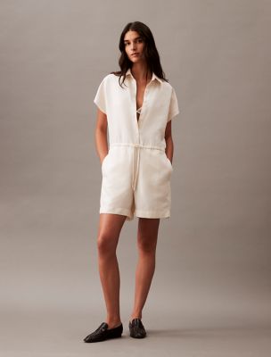 Linen Blend Romper, Antique White