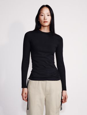 Ruched Slim T-Shirt, Black