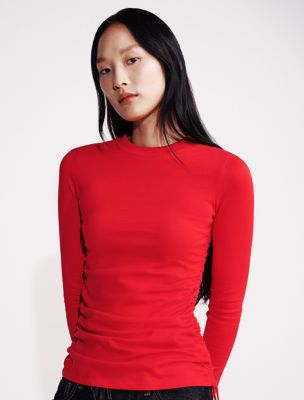 Ruched Slim T-Shirt, Red