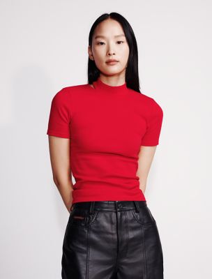 Cut Out Slim Crewneck T-Shirt, Red