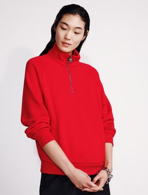 Terry Zip Polo Sweatshirt, Red