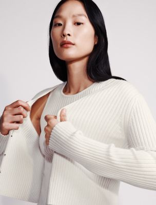 Cashmere 2-In-1 Cardigan Set, Chalk